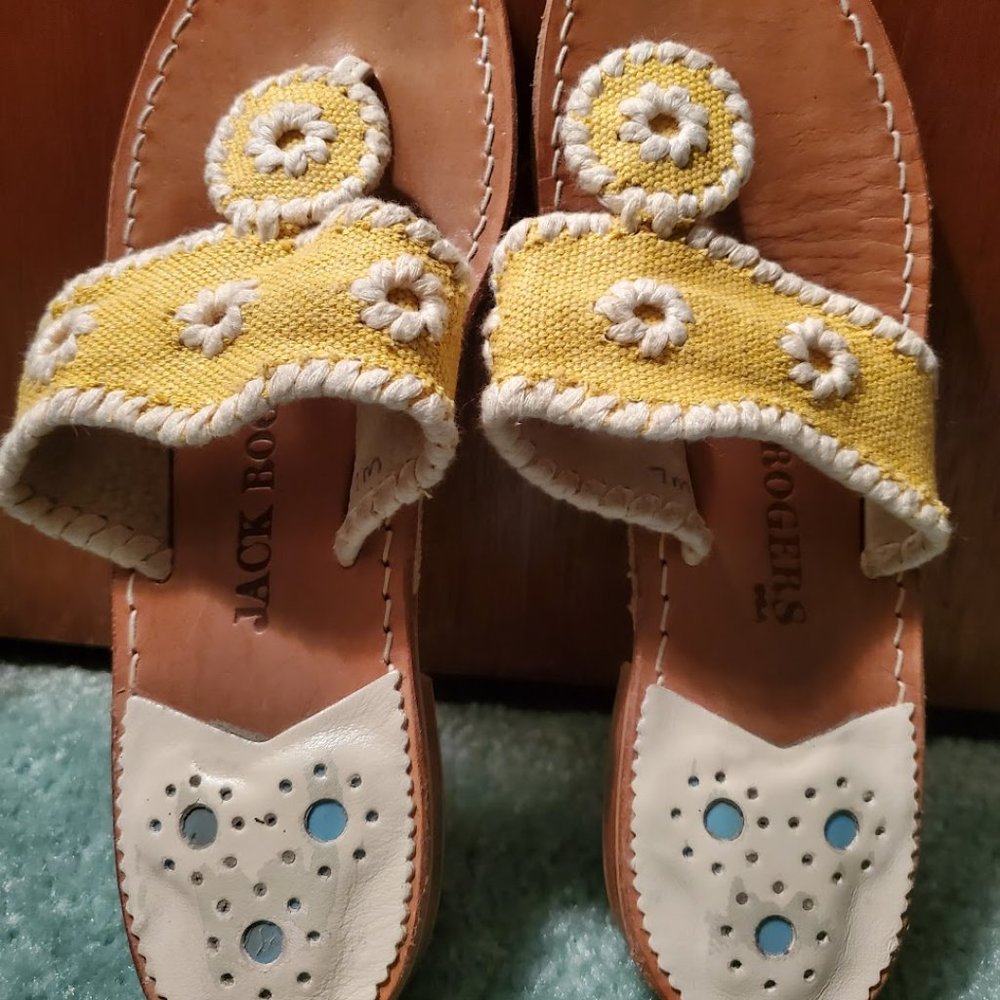 Jack Rogers Sandals Yellow Canvas Size 7